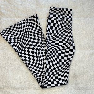 Black and white checkered flared yoga pants